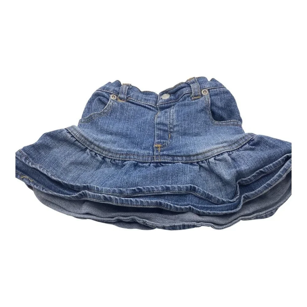 The Childrens Place Stretch Denim Skirt Skort Baby Girl Size 24M Blue Ruffled‎